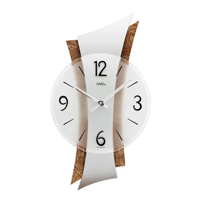 Image de Horloge murale moderne aspect hêtre 23 x 43 x 6 cm - AMS Modèle : 9401