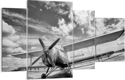 Produktbild von Bild auf Leinwand - Leinwandbild - 4 Teile - An-2 Flugzeug Schwarzweiß - 120x70cm - Wand Bild - Wanddeko - Wandbilder - Leinwanddruck - Bilder - Wanddekoration - Leinwand bilder - DL120x70-4228