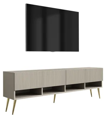 Zdjęcie produktu dla Szafka pod telewizor z żłobkowanymi frontami, w kolorze kaszmiru, ze skośnymi nóżkami w kolorze złotym, 170 × 32 × 52 cm