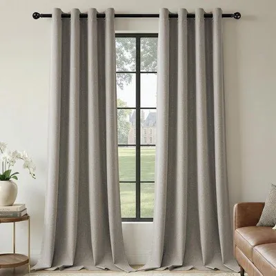 Zdjęcie produktu dla Zasłony zaciemniające, 100% zaciemnienie, wygląd lnu, 245 x 140 cm, kolor taupe. Termiczne zasłony z przelotkami, zestaw 2 sztuk, idealne do sypialni i salonu
