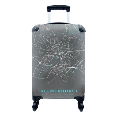 Produktbild von MuchoWow® Koffer Handgepäck Trolley Rollkoffer Kleine Reisekoffer mit 4 Rollen - Karte - Stadtplan - Delmenhorst - Deutschland - Blau - Cabin Size < 55x40x23 cm & 55x40x20 cm - Fotokoffer - Kabinenkoffer - Boardgepäck - Reise-Box - Reisekoffer - Reisegepäck - Koffer mit Bild - Trolley für Kinder