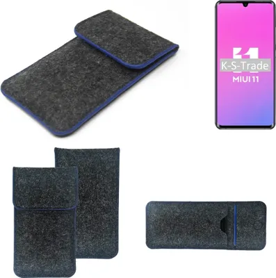 Produktbild von K-S-Trade Handy-Hülle Schutz-Hülle kompatibel mit Xiaomi Mi Note 10 Lite Filztasche Pouch Tasche Case Sleeve Filzhülle dunkelgrau, blauer Rand
