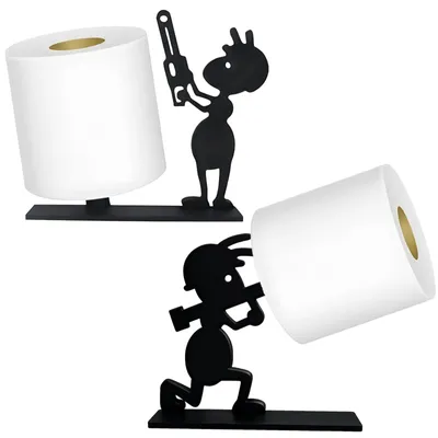 Produktbild von 2-teiliger Toilettenpapierhalter, lustiger Toilettenpapierhalter, Toilettenpapierrollenhalter fürs Badezimmer, Ameisenmotiv, schwarz, Langschwanzameise und Kanonenameise