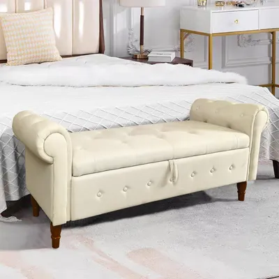 Produktbild von Gepolsterte Sitzbank mit Truhe Lora Leinen Beige