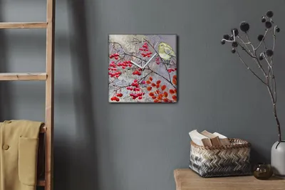 Produktbild von Coloray Hodiny Unikátní 30x30 cm  Tiché hodiny Pro obývací pokoj a kuchyň Nástěnné hodiny Plátno Bílé ručičky hodin - Požadavky na ovocné listy ptáky
