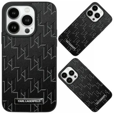 Produktbild von Karl Lagerfeld KLHMP15XPKHPORPK iPhone 15 Pro Max 6.7" hardcase schwarz Leather Monogram Metal Logo MagSafe Schutzhülle