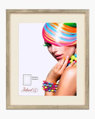 Produktbild von 3D Objektrahmen Bilderrahmen mit Passepartout & gehärtetem Glas Holz MDF Rahmen Foto Poster - Farbe: Silber-Antik | Format: 40x50