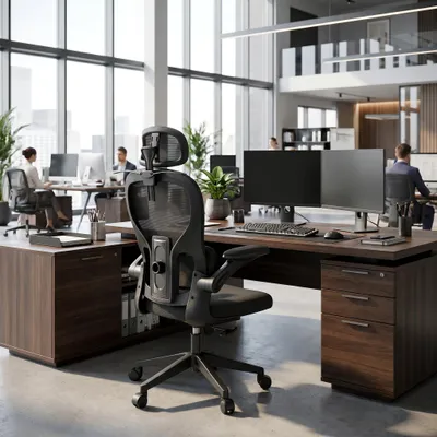Immagine prodotto di Sedia da ufficio ergonomica QEENTOE, con poggiatesta regolabile in 2 dimensioni, funzione di inclinazione di 35°, braccioli pieghevoli, sedia da scrivania per ufficio, colore nero