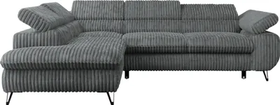 Produktbild von Ecksofa Sofa Grau, Wohnlandschaft L-Form mit Schlaffunktion und Bettkasten, Schlafsofa mit Bettkasten, Sofa mit Einstellbare Kopfstützen, Peter L - Dunkelgrau Cord - Links Grau