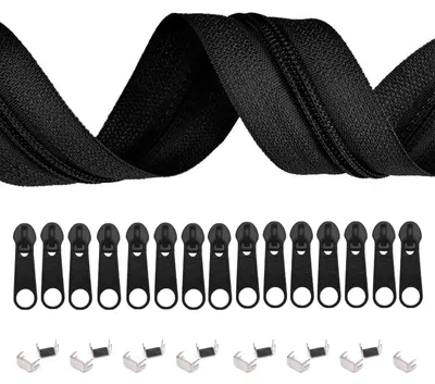 5m Endlos-Reißverschluss 3mm mit 10 Zippern und 15 Endstücke schwarz