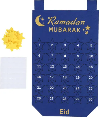 Image de Calendrier de l'Avent Eid Mubarak à suspendre, en tissu, compte à rebours, affichage de la date, décoration Ramadan, bleu