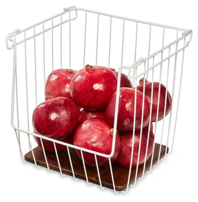 Image de Panier de rangement ouvert en métal et en bois d'acacia