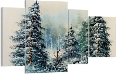 Produktbild von Bild auf Leinwand - Leinwandbild - 4 Teile - Schnee Fichten Wald - 120x70cm - Wand Bild - Wanddeko - Wandbilder - Leinwanddruck - Bilder - Wanddekoration - Leinwand bilder - Wandbild - DL120x70-4641