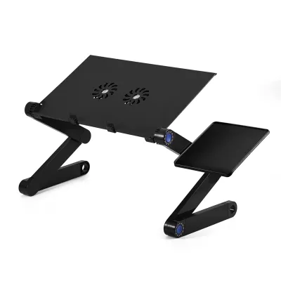 Zdjęcie produktu dla Biurko na laptopa, regulowany i składany uchwyt 360° z podwójnym wentylatorem chłodzącym i podkładką pod mysz