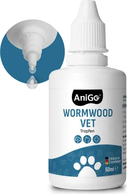 Zdjęcie produktu dla AniGo Wurm-Kraut Liquid – krople w płynie 50 ml, środek wspomagający odrobaczanie dla wszystkich zwierząt domowych, psów, kotów, naturalna formuła, środek wspomagający odrobaczanie, nie jest środkiem przeciwrobaczym