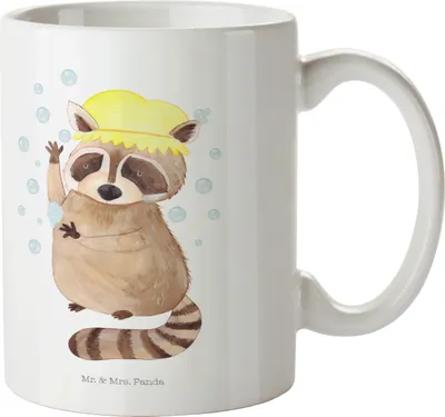 Produktbild von Mr. & Mrs. Panda Kaffeetasse Waschbär - Weiß - Geschenk, Frühstückstasse, Lustige Sprüche, Bedruckte Tasse, Plan, Tagträumen, Henkelpott, Waschen, Fröhlich, Becher