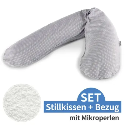 Image de Coussin d'allaitement Theraline « L'Original », avec housse à petits pois gris