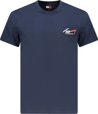 Zdjęcie produktu dla Męska koszulka slim fit w kolorze niebieskim, wykonana z bawełny pochodzącej z upraw odnawialnych, z nadrukiem
