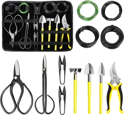 Productafbeelding van Bonsai-set, 13-delig, bonsai-gereedschap met bonsaischaar, binddraad voor bonsai, mini-hark en schep, tuinsnoeischaar