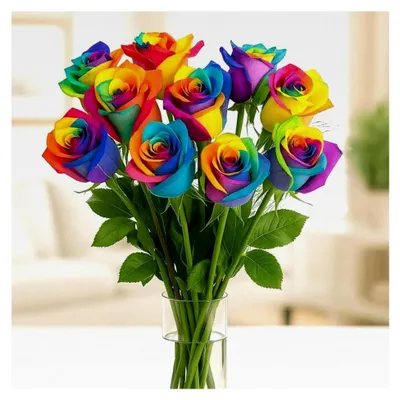 Produktbild von Bunte Blumen: 10 echte Regenbogenrosen - Langstielig - Vasenfertig - Frische Rosen