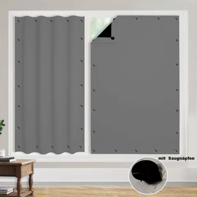 Produktbild von Verdunklungsstoff ohne Bohren mit 20 Saugnäpfen Abnehmbar, 130x200cm Fensterfolie Sonnenschutz, Verdunklungsfolie für Fenster Dachfenster,Grau