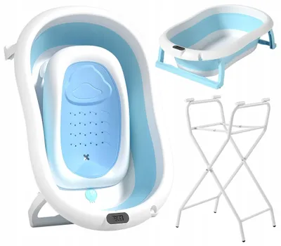 Immagine prodotto di Ekspand | Vaschetta per neonati Ariel - Azzurro - 80 cm x 50 cm x 21 cm - con termometro - Pieghevole