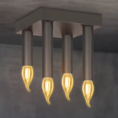 Image de ZMH Plafonnier Gris Plafonnier Vintage - Salon E14 Rétro Chambre Industrielle 4 Flammes Métal Lampe de Salon pour Cuisine Salle à manger Couloir Bar Eclairage Campagnard Lampe.