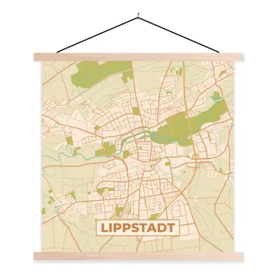 Produktbild von MuchoWow® Textilposter Karte - Lippstadt - Karte - Stadtplan - Vintage 40x40 cm mit holzfarbenen Rahmen - Posterleiste