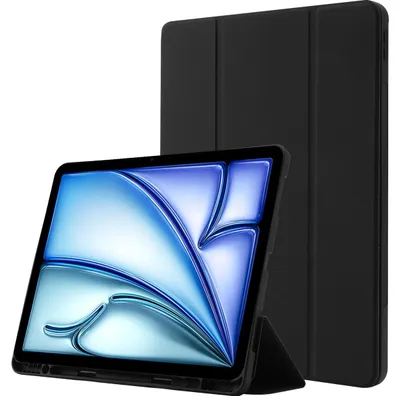 Produktbild von Mobigear Dreifach-Faltetui für iPad Air 11 Zoll (2025), aus TPU und Kunstleder, Klapphülle mit Stifthalter - Schwarz