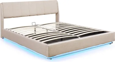 Produktbild von LED Polsterbett 'Tröstiar' mit Bettkasten Leinen 180 x 200 cm Beige
