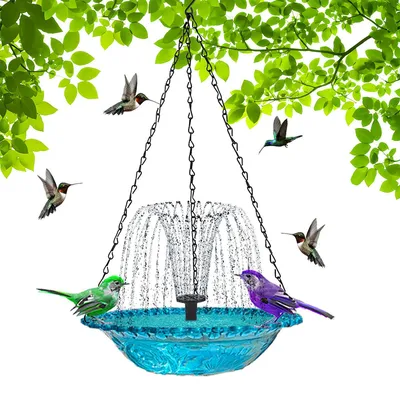 Produktbild von Solar Vogeltränke Springbrunnen hängend, mit 7 Düsen, dekorativ für Garten, Terrasse & Balkon, solarbetrieben, wetterfest & langlebig