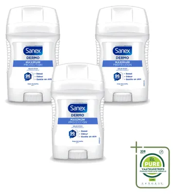 Immagine prodotto di 3 deodoranti roll-on Sanex Maximum Protection, 50 ml ciascuno, confezione grande, 3 pezzi