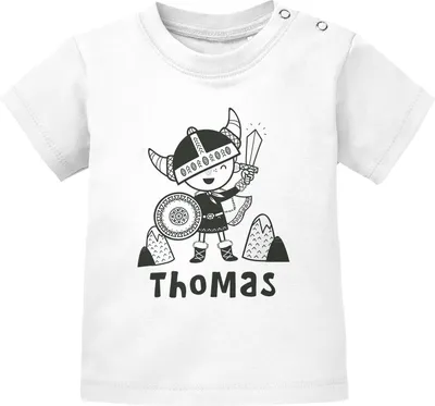 Produktbild von Baby T-Shirt mit Namen personalisiert kleiner Wikinger Skandi Stil Junge Mädchen kurzarm Baumwolle SpecialMe® weiß 56/62 (1-3 Monate)