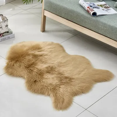 Produktbild von Lammfell Cappuccino – Lammfell Teppich Wohnzimmer - Lammfell Artificial - Deko Fell Schlafzimmer – Lammfelle, Khaki, 60*90cm