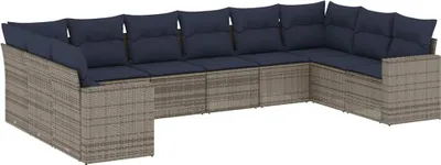 Produktbild von vidaXL 10-tlg. Garten-Sofagarnitur mit Kissen Grau Poly Rattan