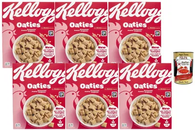 Produktbild von Kelloggs Italian Gourmet Bundle Oaties Knusper-Hafer Cerealien 6x 360g + Italian Gourmet Polpa – Frühstücksflocken, Crunchy Haferkissen, Vorratspack 2,16 kg