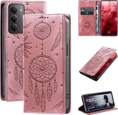 Produktbild von Handyhülle für Xiaomi Redmi 15 / 15 5G RFID Schutz Klapphülle Case Cover Blumen Design Traumfänger Schutzhülle Farbe: Rosa