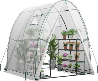 Produktbild von COSTWAY Skleník s krytem, rolovacími dveřmi, oknem, skleník odolný proti povětrnostním vlivům 181x181x200cm bílý
