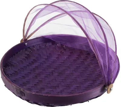 Produktbild von Fliegenschutz Obstkorb in 3 Größen - Lila, Violett, Bast, Größe: 30 cm Ø