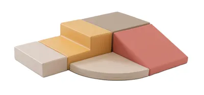 A set of colorful foam climbing modules for children, arranged in a playful configuration.
