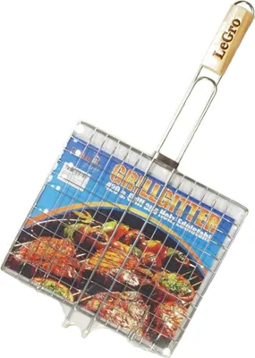 Produktbild von Edelstahl Grillgitter für Fleisch mit Holzgriff Grillwender Grillzubehör