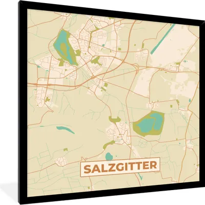 Produktbild von MuchoWow® Gerahmtes Poster Stadtplan - Salzgitter - Stadtplan - Vintage 40x40 cm - Poster mit Schwarzem Bilderrahmen Wandposter Rahmen Foto Bilder - Mit Rahmen - Wanddekoration Schlafzimmer