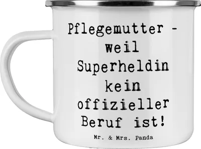 Produktbild von Mr. & Mrs. Panda Pott Spruch Pflegemutter Superheldin - Weiß - Geschenk, Emaille Tasse, Teetasse, persönliche Erinnerungen, Weihnachten, Haferl, Familienleben, Pflegekind