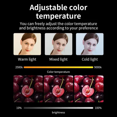 Obrázek produktu pro Kapesní LED světlo pro video, fotografická náplň, 2500 K-9000 K, stmívatelné, pro konference, pro počítač, tablet, mobilní telefon, DSLR fotoaparát, integrovaná dobíjecí baterie s držákem, klip na obrazovku, adaptér pro studenou patku
