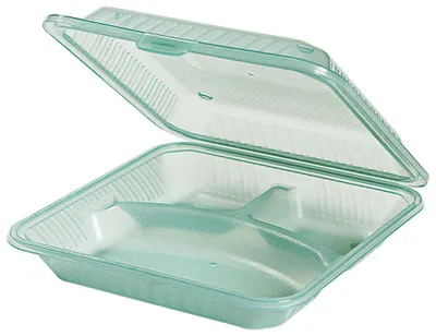 Produktbild von Contacto Mehrweg-Menüschale, 3 Fächer, flacher Deckel, grün, 23 x 23,5 x 6,5 cm, Essensbox, Menübox