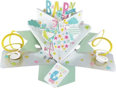 Produktbild von Grußkarte PopUp "Baby Shower" Storch Babyparty Dekoration