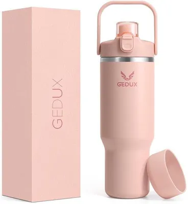 Immagine prodotto di Tazza in acciaio inossidabile da 1000 ml con manico e beccuccio, isolamento sottovuoto, coperchio 2 in 1, base in silicone