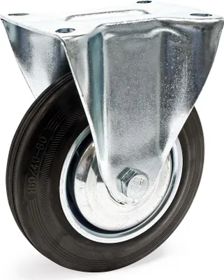 Produktbild von Wiltec Bockrolle Ø160mm mit Gummirad und Metallfelge 130kg Tragkraft, Vollmaterial Apparaterolle Transportrolle Möbelrolle, leiser Lauf