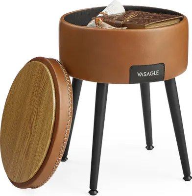 Produktbild von VASAGLE EKHO Kollektion - Sitzhocker, Sitzbank mit Stauraum, Sitztruhe, Kunstleder, Nähte, Mid-Century-Stil, modern, rund, Stahlbeine