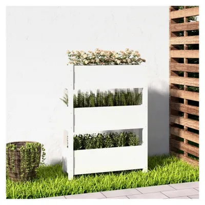 Produktbild von Pflanzkübel Weiß 77x25x104,5 cm aus Kiefernholz, Hochbeet für Balkon, Garten und Terrasse